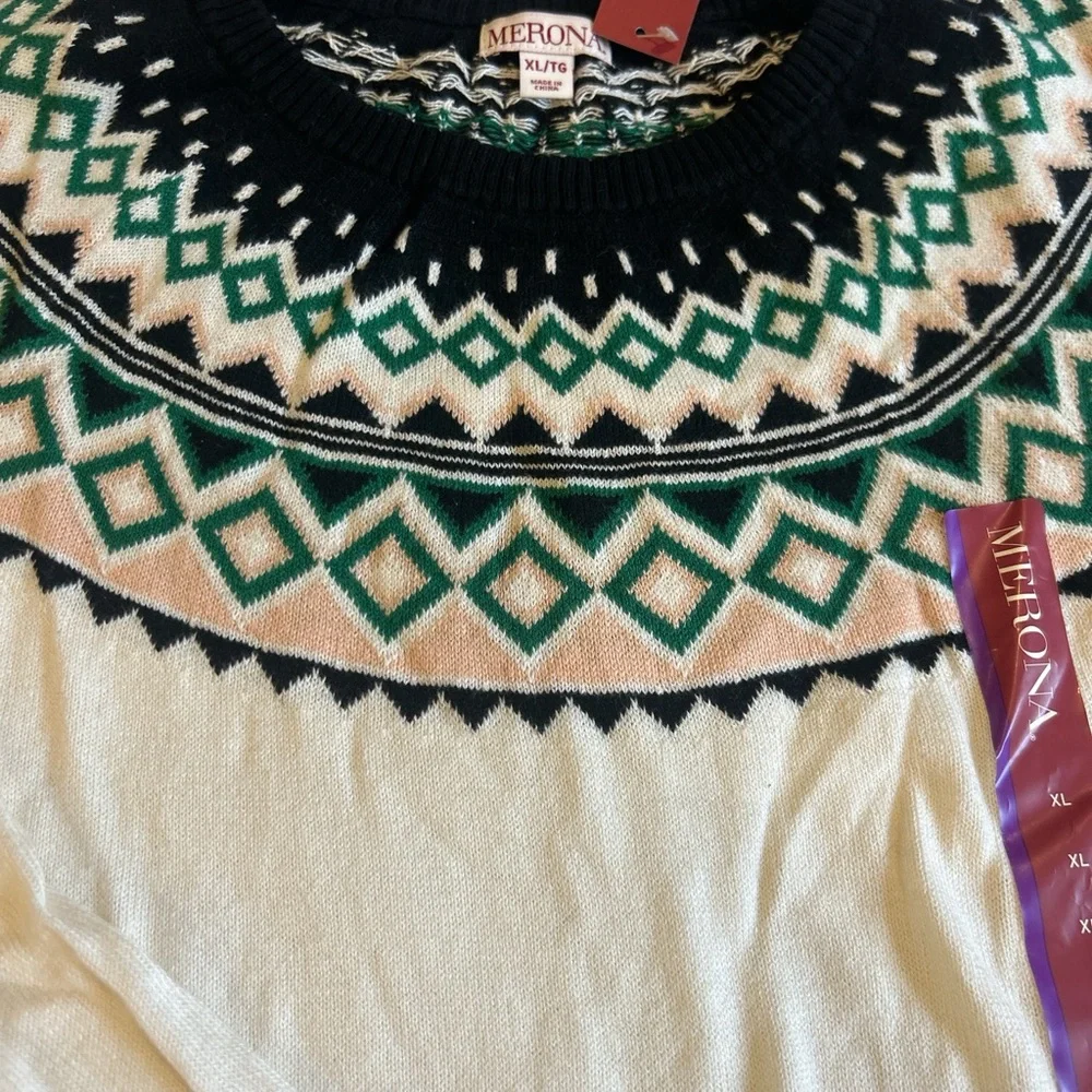 Merona NEW FAIR ISLE cream and Black XL Sweater - Picture 3 of 7